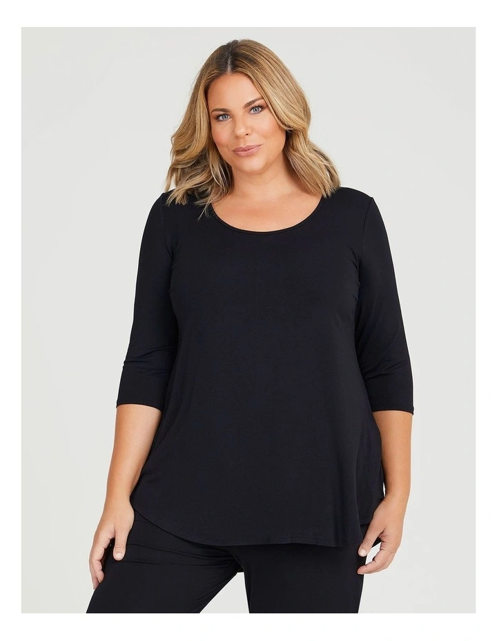 Bamboo Base 3/4 Sleeve Top in Black