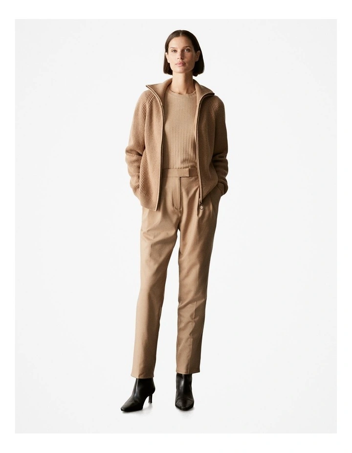 Bamboo Viscose Marle Rib Half Sleeved T-shirt in Camel