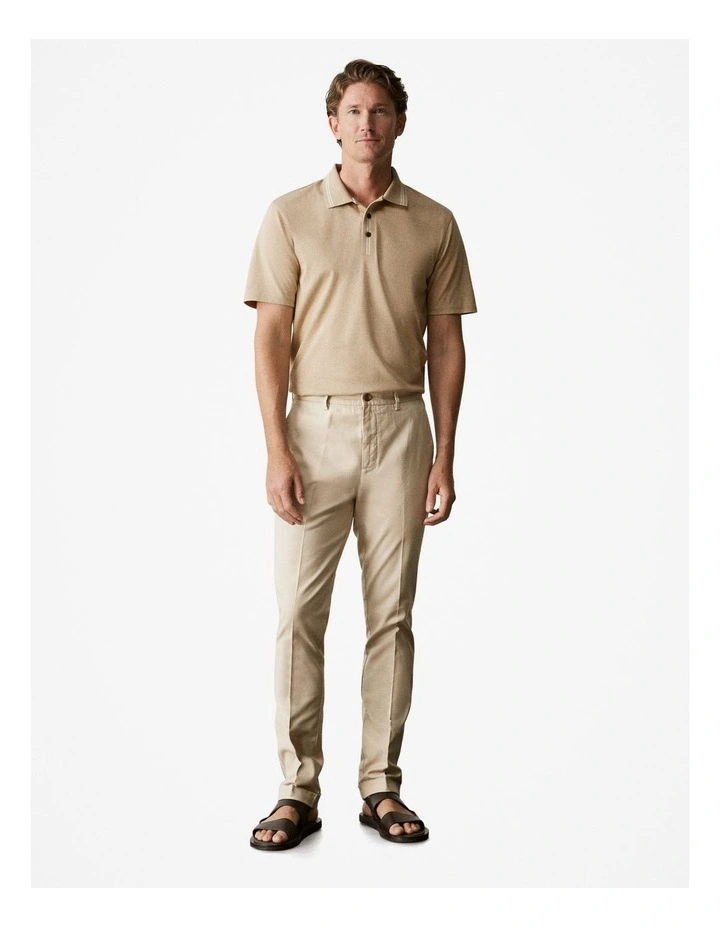 Cotton Interlock Marle Contrast Polo Shirt in Cashew