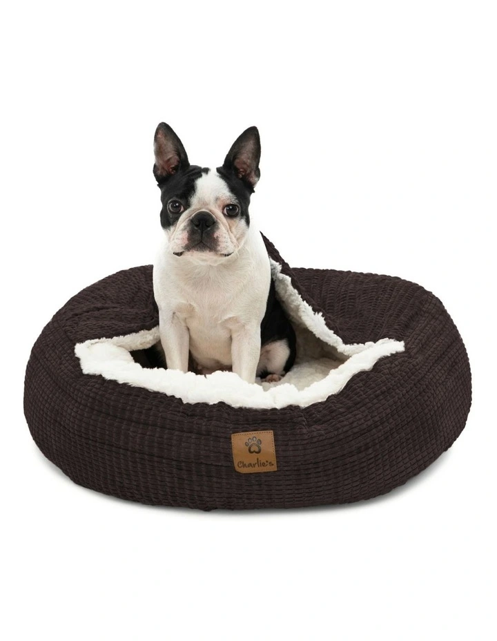 Snookie Hooded Calming Dog Bed in Espresso/Latte