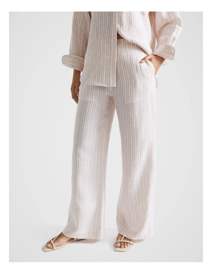 Linen Variegated Pant in Soft Wheat Stripe