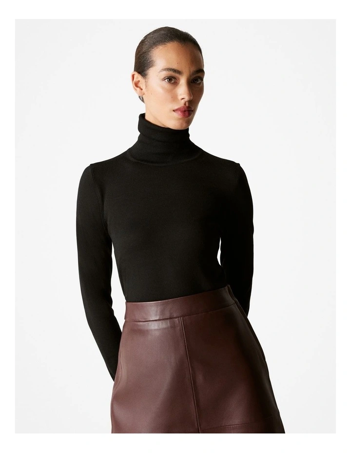 Merino Roll Neck Knit in Black