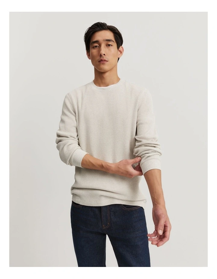 Australian Cotton Waffle Crew T-shirt in Oat Marle