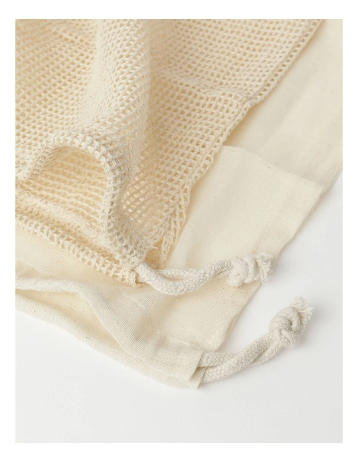 Set of 6 Assorted Natural Muslin and Mesh Produce Bags