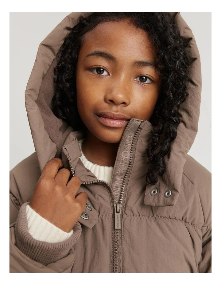 Recycled Nylon Puffer Sweat Jacket in Chocolate