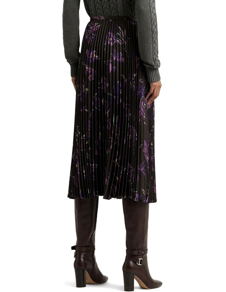 Floral Pleated Satin Charmeuse Skirt in Multi