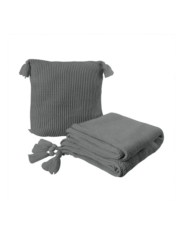 Knitting Throw Blanket Cushion Set in Grey