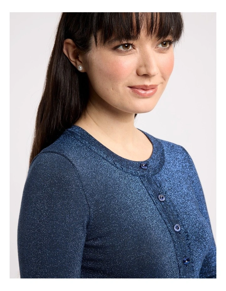 Chessie Shimmer 3/4 Sleeve Cardi in Navy
