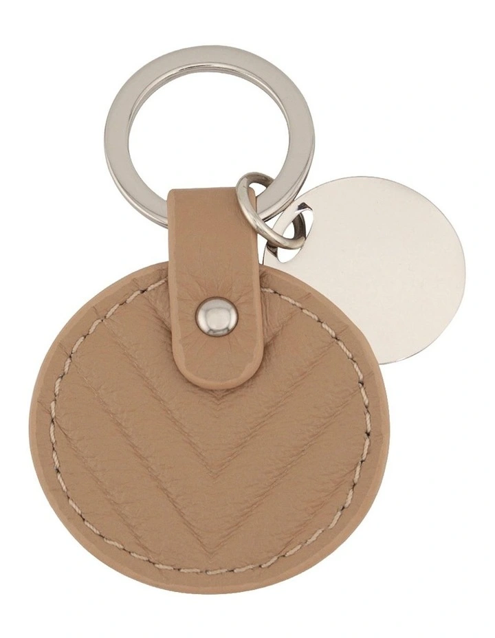 Chevron Circle Leather Key Ring in Coffee