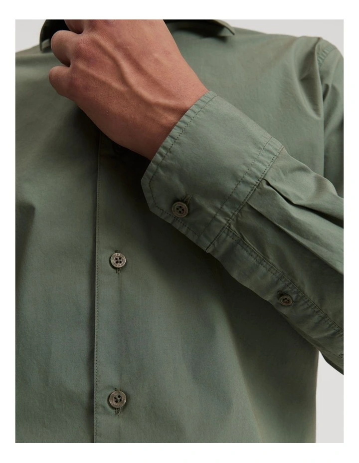 Regular Fit Garment Dyed Poplin Shirt in Khaki Green
