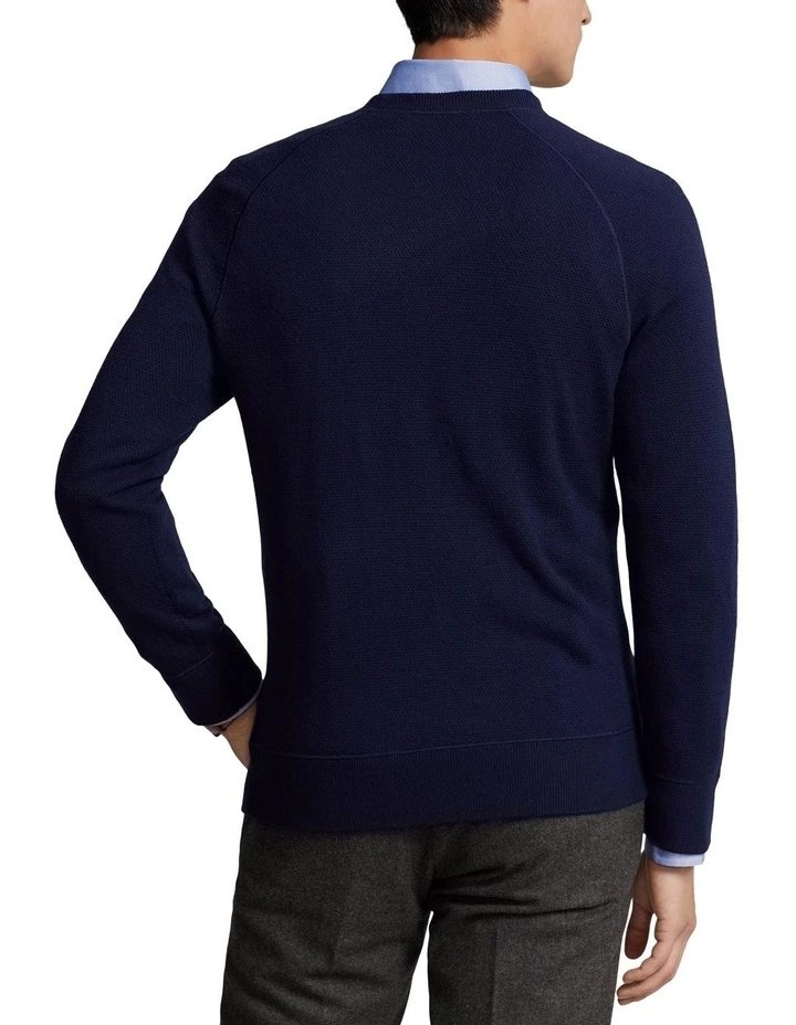 Slim Fit Textured Washable Wool Sweater in Blue