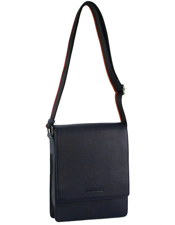 Leather Flap-over Cross-Body Bag in Navy