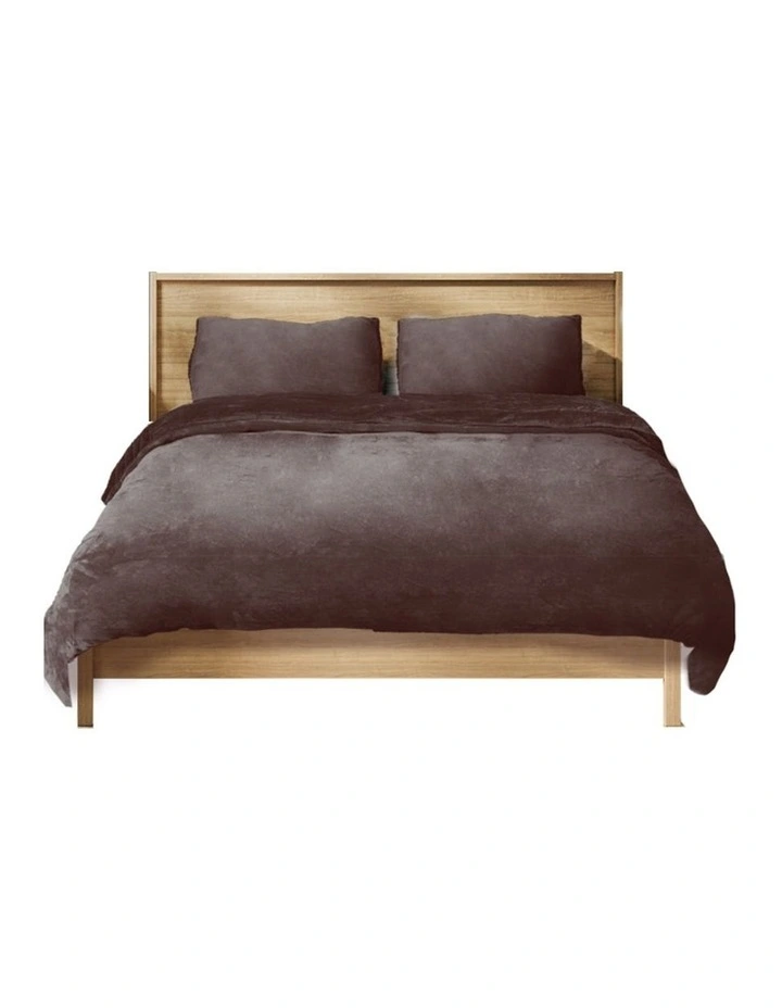 Flannel Super King With Pillowcase Bed Quilt Cover Set in Brown