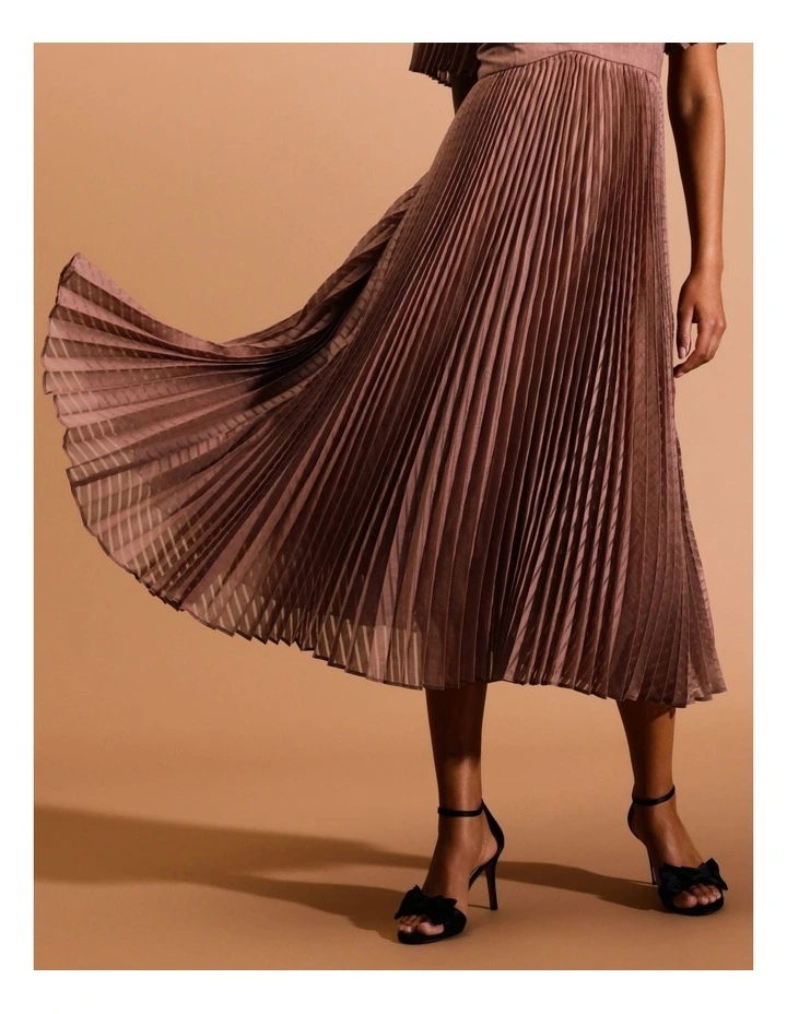 Pleated Self Stripe Midi Dress in Pink