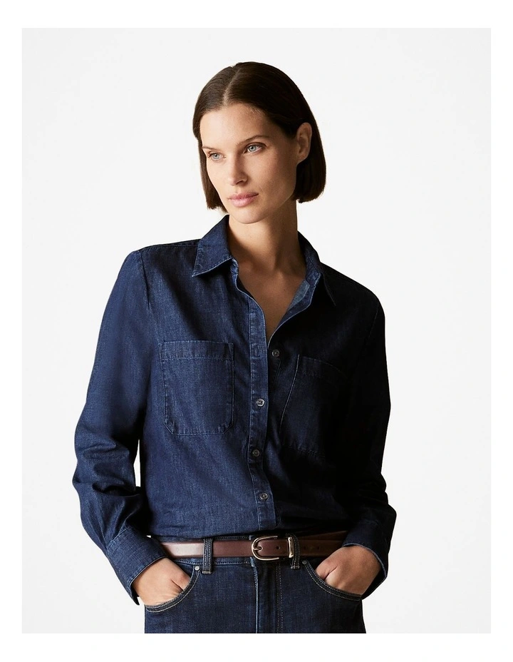Denim Pocket Detail Shirt in Dark Indigo