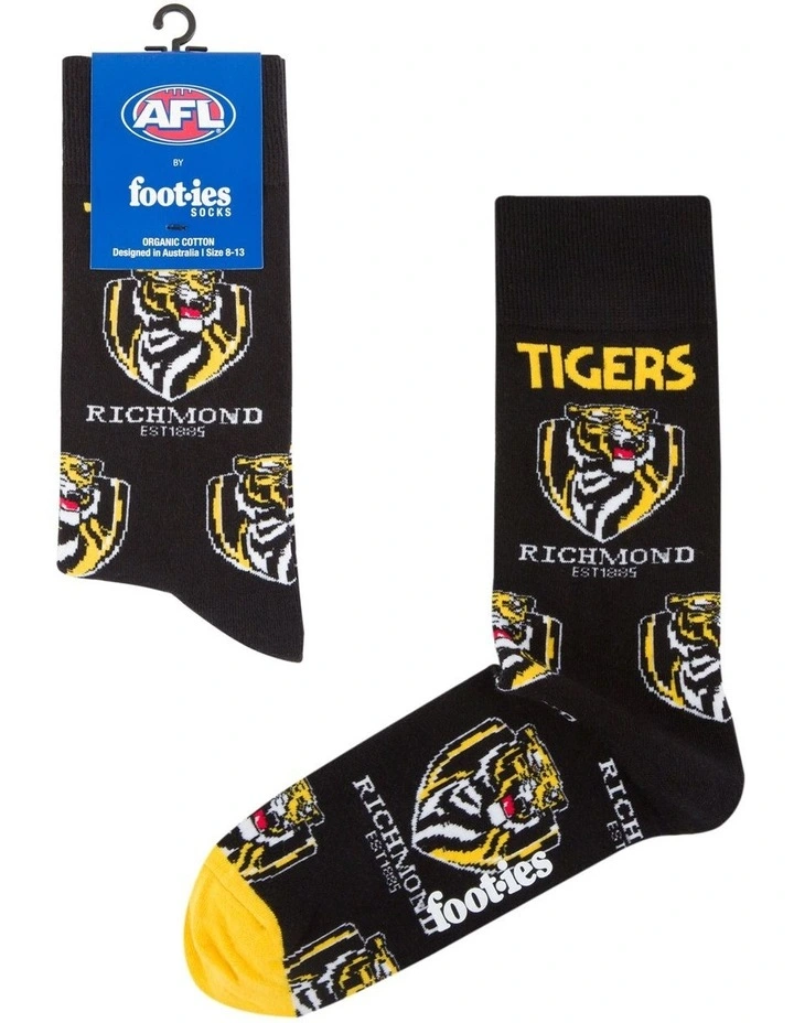 Richmond Tigers Mascot Organic Cotton Socks in Black