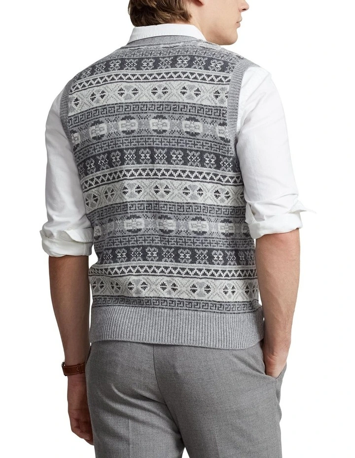 Fair Isle Cotton Blend Sweater Vest in Grey