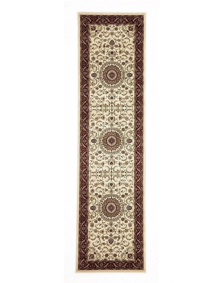 Sydney Medallion Runner Ivory with Red Border Runner Rug