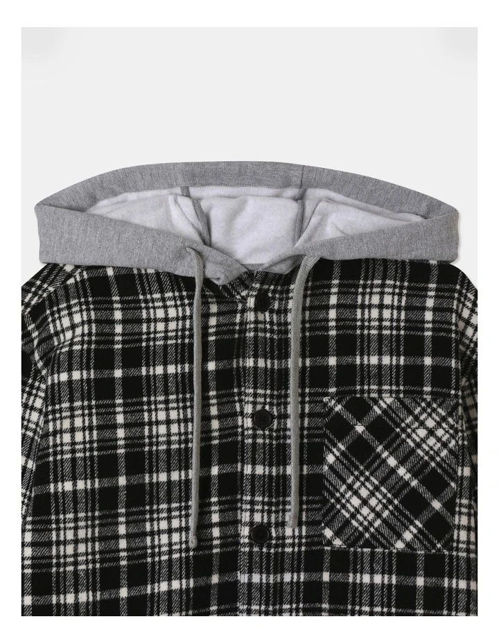 Brushed Felt Shacket With Fleece Hood in Black
