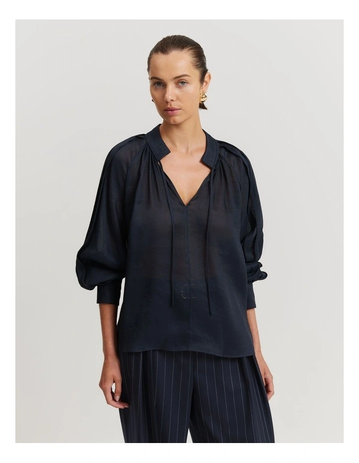 Pleat Detail Blouse in Midnight Blue