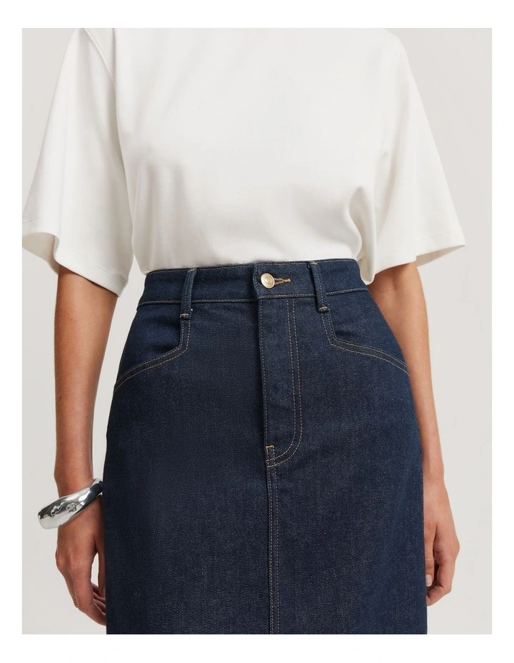 Pencil Midi Skirt in Raw Blue