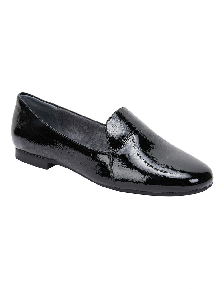 Castle Black Crinkle Patent Flat Shoes
