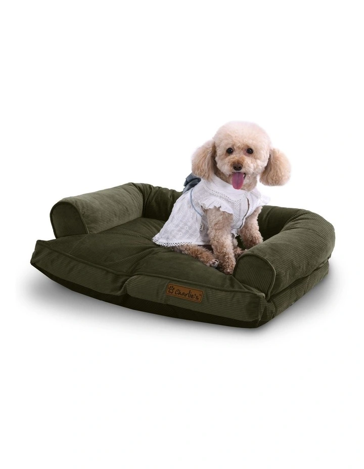 Corduroy Dog Sofa Bed in Green