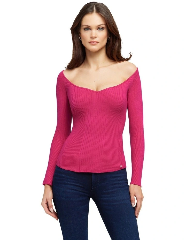 Lena Sweetheart Long Sleeve Sweater in Full Bloom Pink