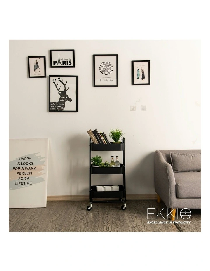 Kitchen Trolley Cart 3 Tier in Black