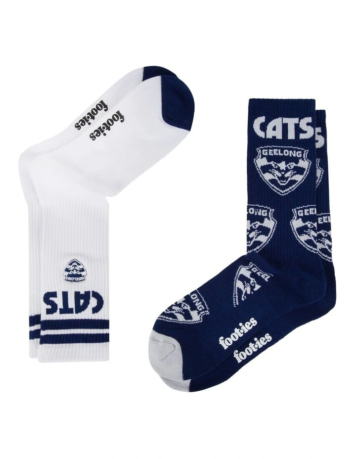 Geelong Mascot Sports Crew Socks 2 Pack in Multi
