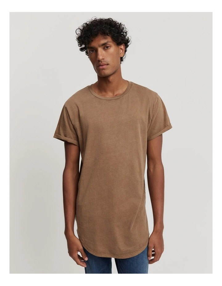 Longline Garment Dyed T-shirt in Walnut