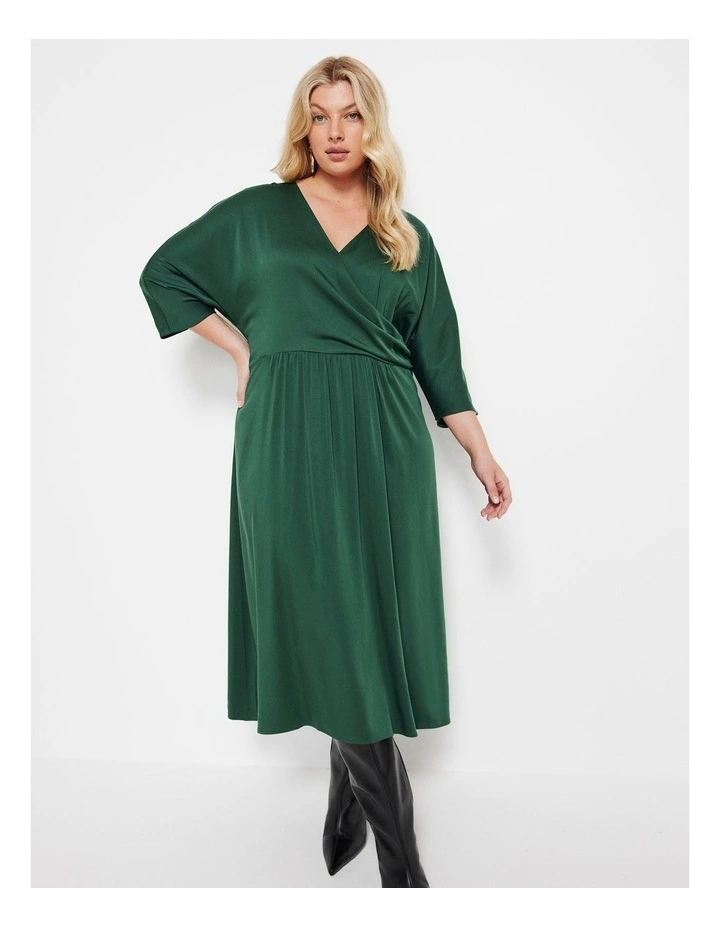 The Silky Wrap Dress in Dark Green