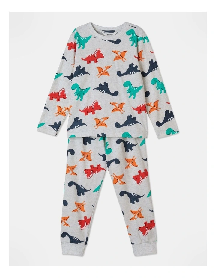 Essential Dino Pyjama Set in Grey Marle