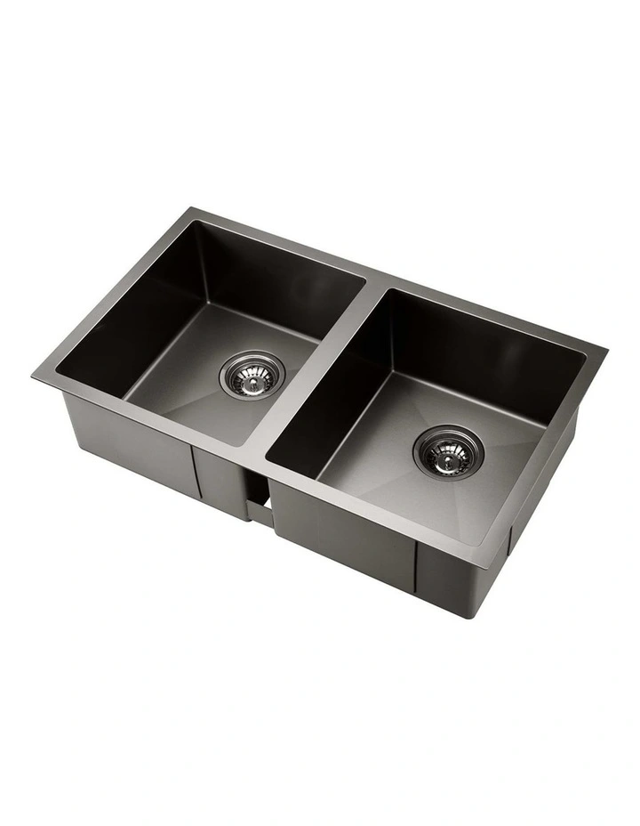 Kitchen Sink Stainless Steel 77X45CM Basin Double Bowl Laundry in Black