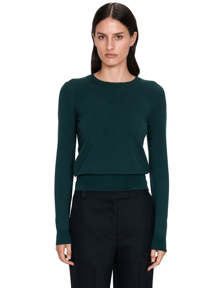 Long Sleeve Round Neck Knit Top in Forest