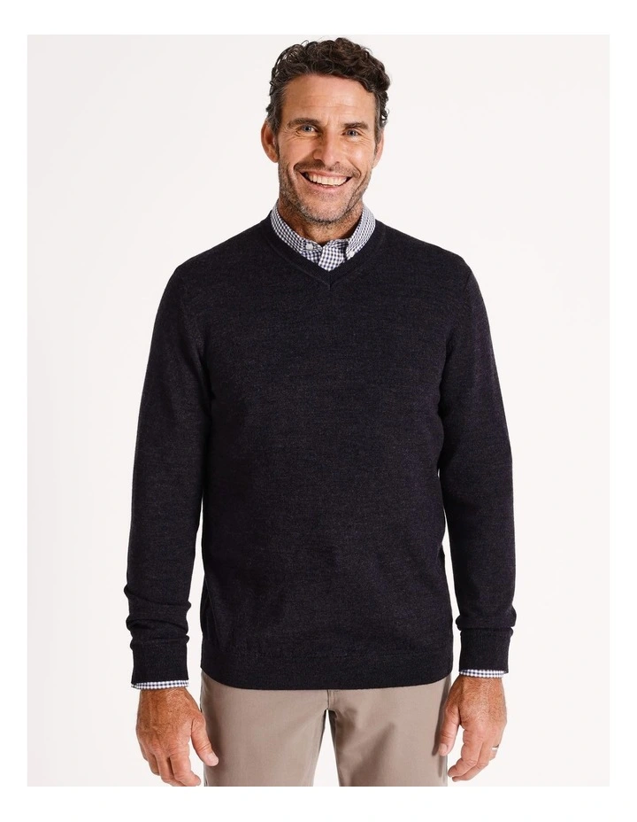 Australian Merino V-Neck Knit in Chestnut