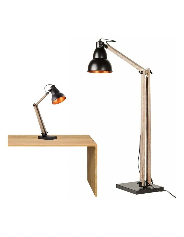 Scandi Faroe Floor And Table Lamp x 2 in Natural Wooden Retro