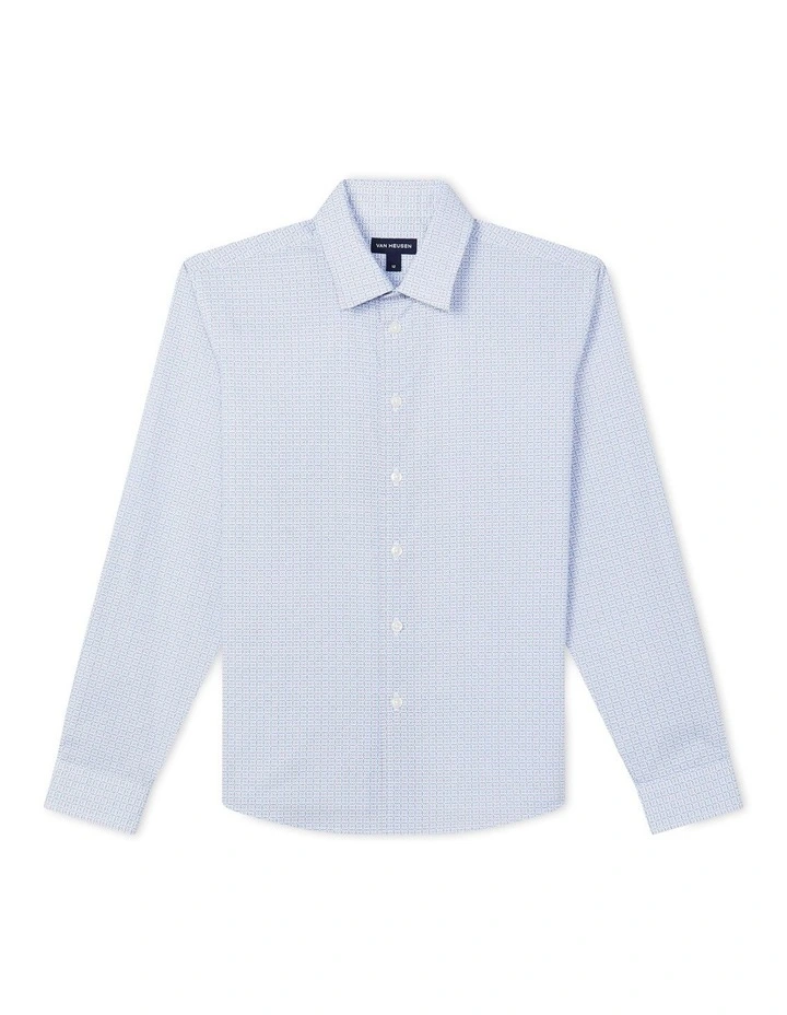 Junior Fit Geo Print Dress Shirt in Blue