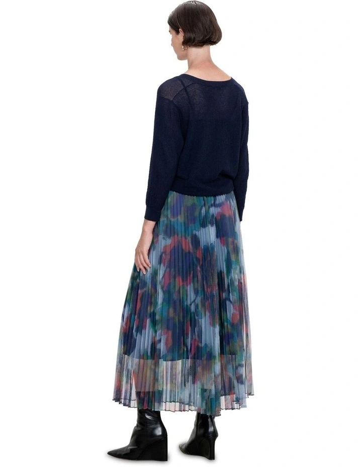Mirage Bloom Mesh Sunray Pleat Skirt in Multi