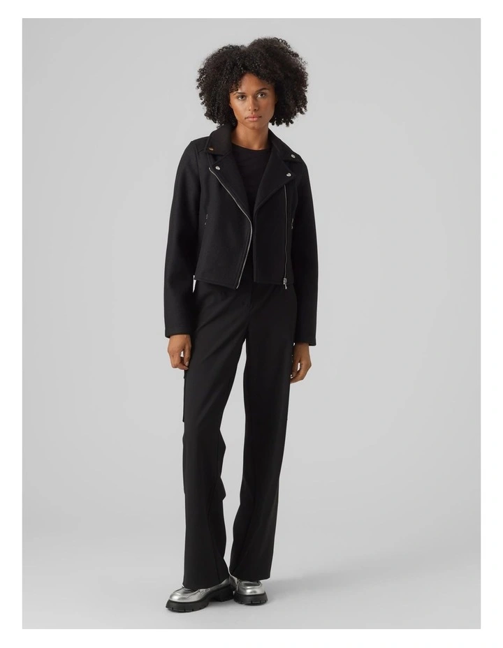 Pop Crop Biker Jacket in Black