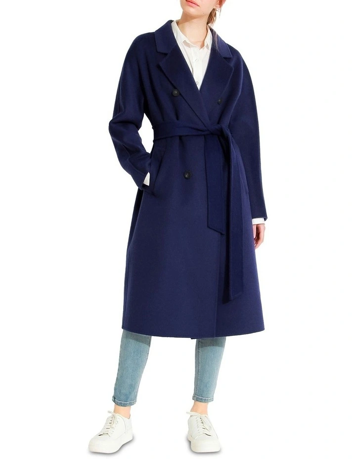 Boss Girl Double-Breasted Lined Wool Coat in Blue