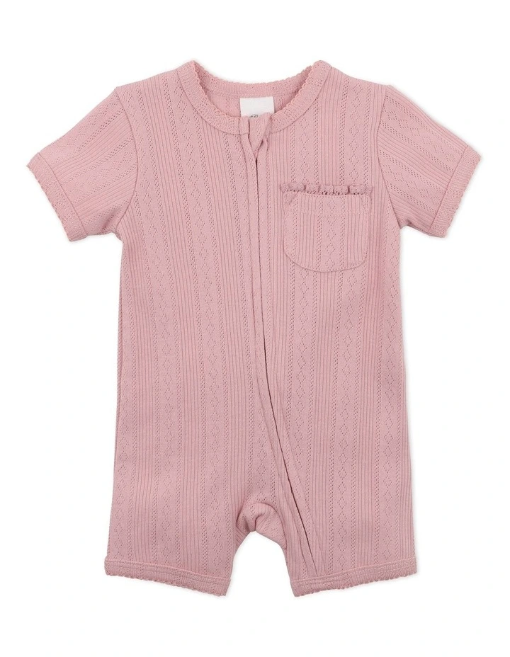 Dusky Pink Pointelle Romper in Pink