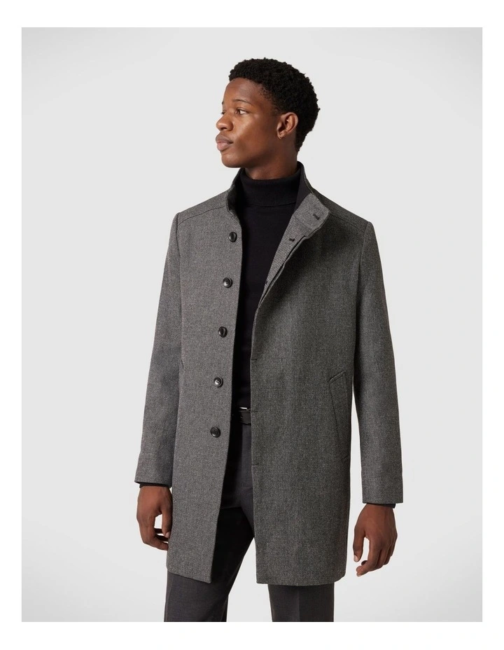 Two Tone Funnel Neck Coat in Black