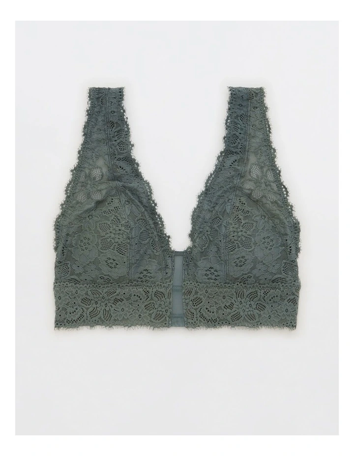 Show Off Eyelash Lace Padded Plunge Bralette in Olive