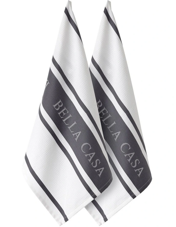 Bella Casa Kitchen Towel Pack of 2 in White/Grey