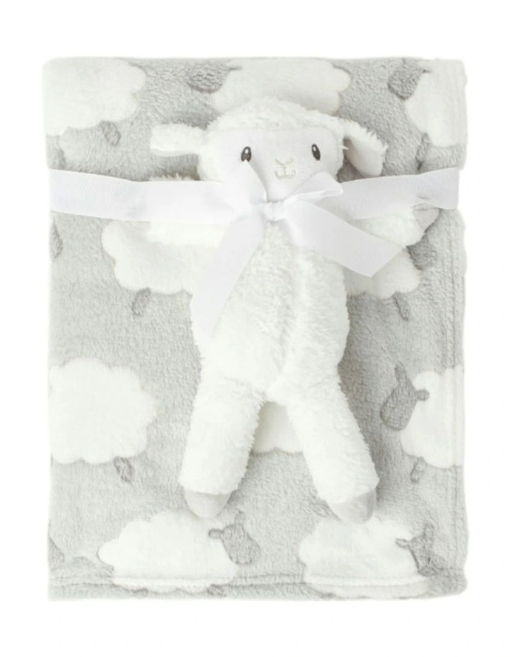 Coral Fleece Blanket with Toy in Grey