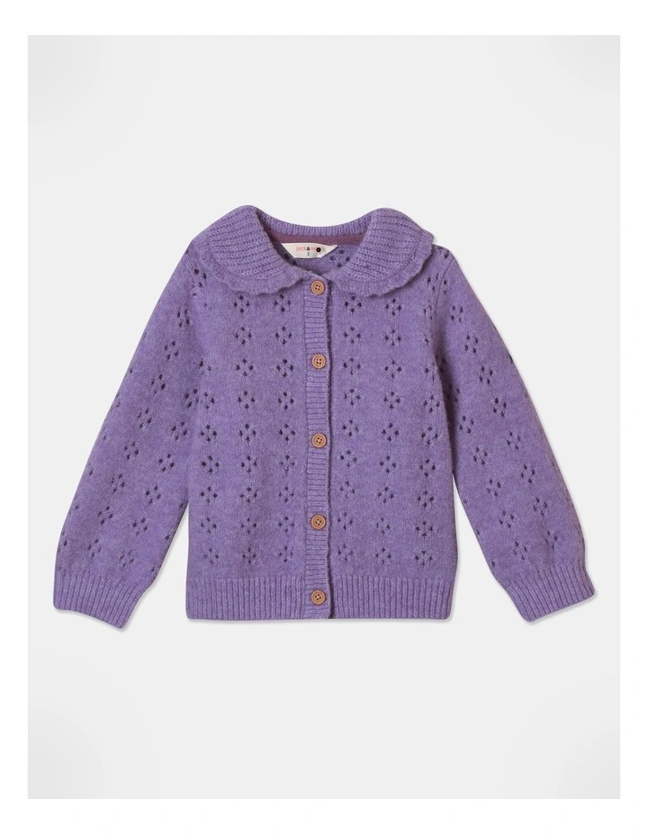 Delta Pointelle Cardigan in Purple