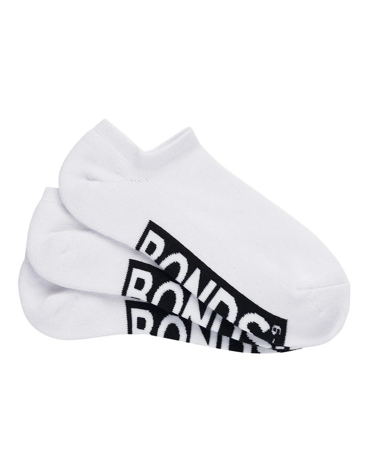 3 Pack Logo Cushioned No Show Socks in White