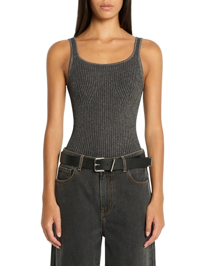 Royale Sparkle Rib Knit Tank in Charcoal