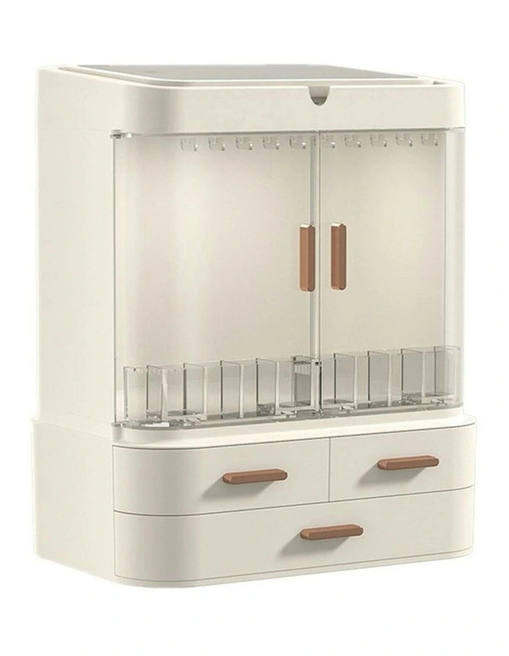 LED Cosmetic Storage Makeup Organizer with LED Makeup Mirror in White